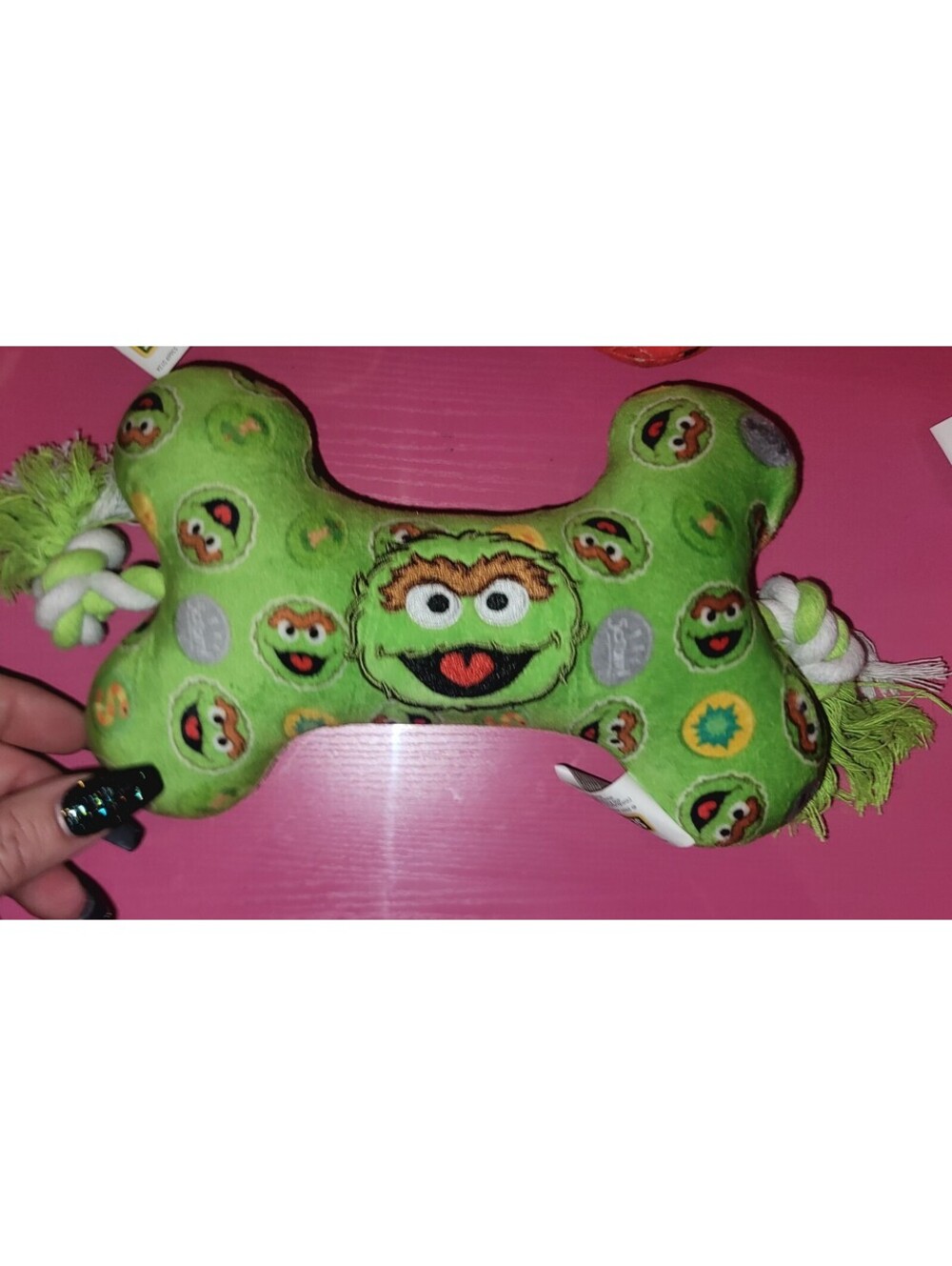 SESAME STREET OSCAR THE GROUCH BONE SHAPED PLUSH ROPE TUG DOG PET TOY NWOT